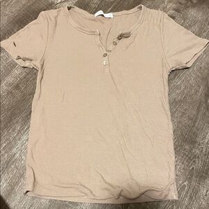 Active USA Beige Ribbed Short-Sleeve Henley